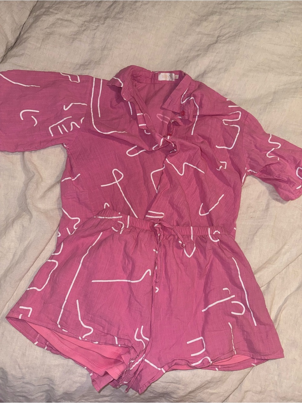 Women’s Pink Button-Down Short Romper